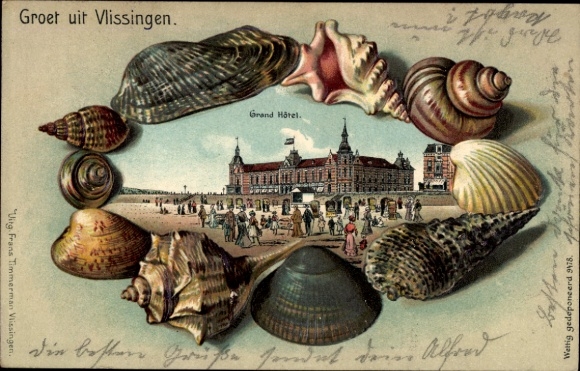 Embosser shell lithograph, Vlissingen, Zeeland, Netherlands, Grand Hotel