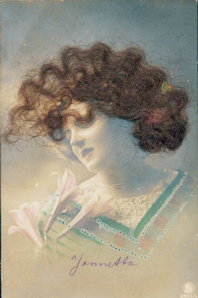 Real hair Postcard female portrait