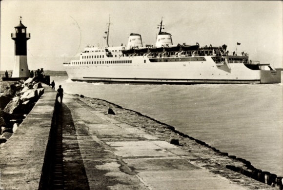 Sassnitz, a Baltic Sea town on the island of Rügen, railway ferry MS Sassnitz at the pier head