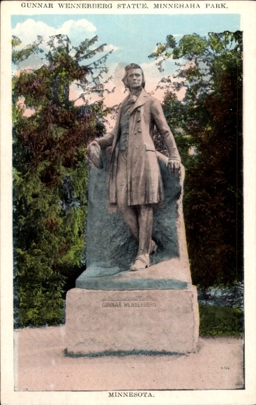 Postcard Minneapolis Minnesota USA, Gunnar Wennerberg Statue, Minnehaha Park, Minnesota, Statue of a s