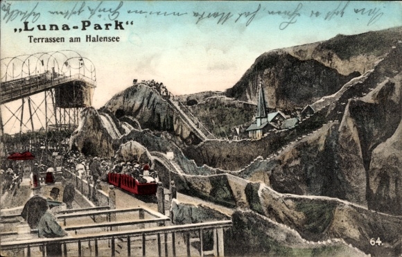 Postcard Berlin Wilmersdorf Halensee, Terrassen am Halensee, Lunapark