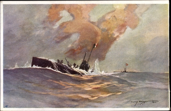 Artist PC Heusser, Harry, destruction of the Italian submarine Nereide by Austrian Hungarian