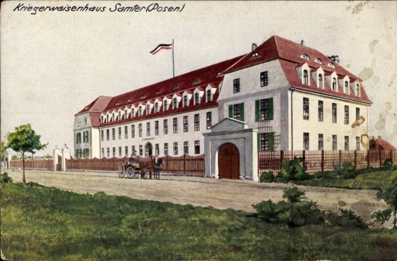 Postcard Szamotuły Samter Poznan, warrior orphanage