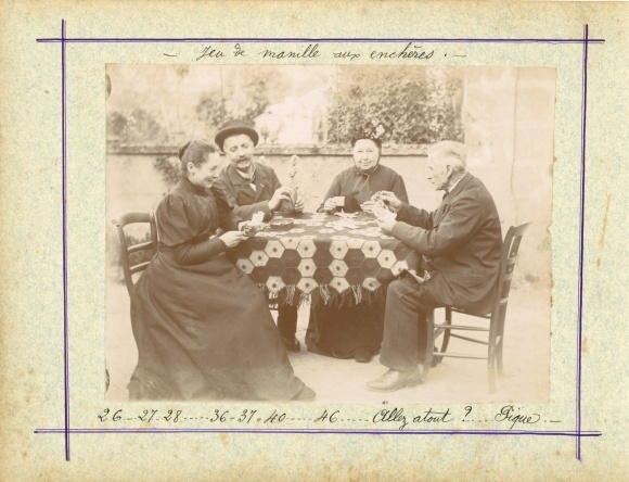 Photos of men and women playing cards, Manila, family portrait, table in the garden