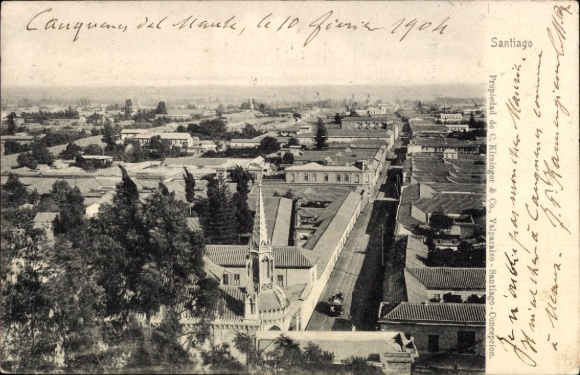 PC Santiago de Chile, landscape photograph, church, city view, from Chile, 1904