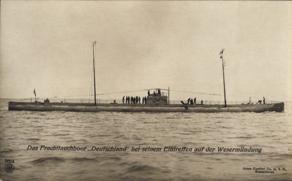 German submarine, cargo submarine Deutschland, arriving at the Weser estuary