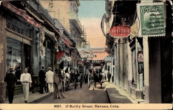 Postcard Havanna Habana Cuba, O'Reilly Street, Havana, Cuba, souvenirs, horse-drawn carriages, people