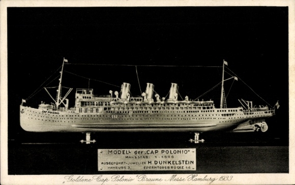 PC Hamburg, Golden Cap Polonio, HSDG, model ship, Brown Fair 1933, Juwelier Dunkelstein