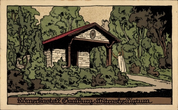 Lithograph, Bad Homburg vdH, Saalburg Roman Fort, Mitras Sanctuary