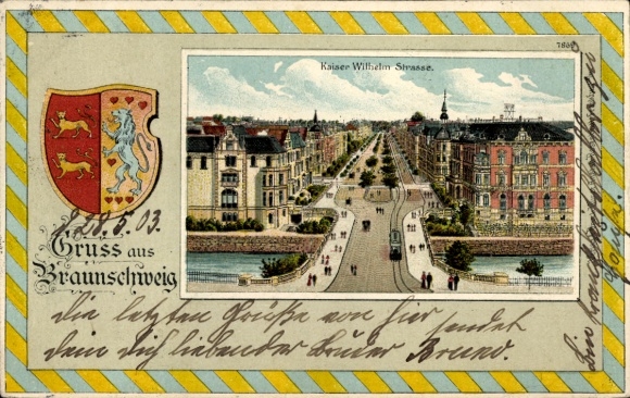 Coat of arms lithograph of Braunschweig in Lower Saxony, Kaiser-Wilhelm-Straße