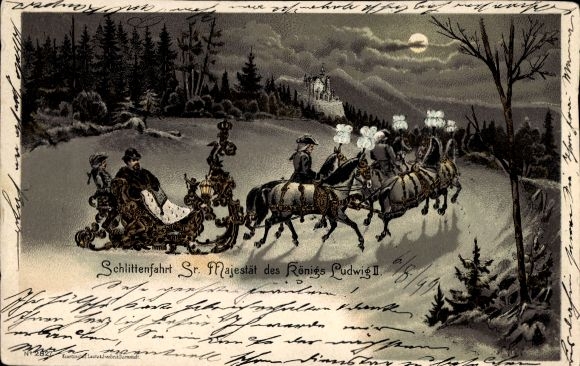 Chromo-Litho sleigh ride of King Ludwig II of Bavaria, winter
