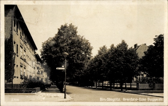 Postcard Berlin Steglitz, Brentanostraße corner of Buggestraße