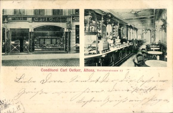 Postcard Hamburg Altona, Konditorei Carl Oetker, Reichenstraße 27