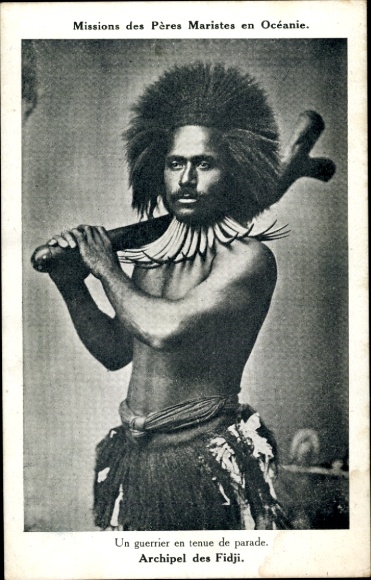 Postcard Fiji, A warrior in parade clothing