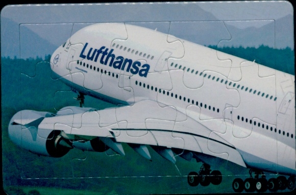 Puzzle AK Lufthansa, aircraft A380-800 at takeoff