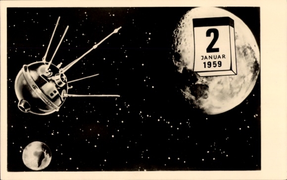 Postcard Spaceflight, Luna 1 passed the moon, German-Soviet friendship