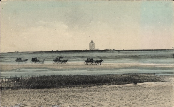 Postcard Island of Neuwerk, carriage ride through the mudflats, horse-drawn carriage, water landscape