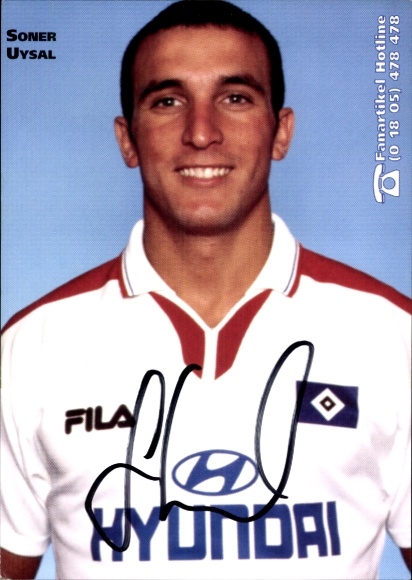 Trading card of footballer Soner Uysal, Hamburger SV, autographed
