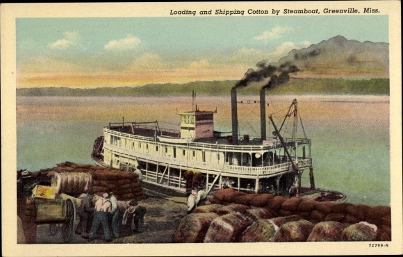 PC Greenville Mississippi USA, Loading and Shipping Cotton by Steamboat