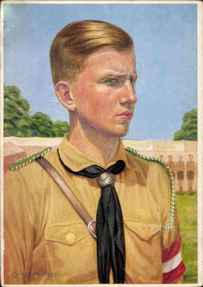 Artist Postcard Just, Oskar, Hitler Youth, HJ leader in uniform, portrait