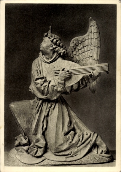 Postcard Lute-Playing Angel by Hans Brüggemann, Deutsches Museum Berlin