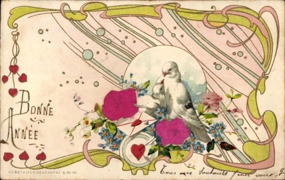 Embosser material, congratulations, New Year's, dove, flowers