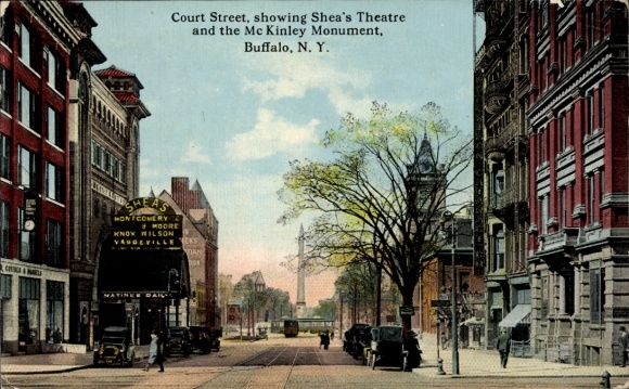 PC Buffalo, New York, USA, Court Street, showing Shea's Theater and the Mc Kinley Monument