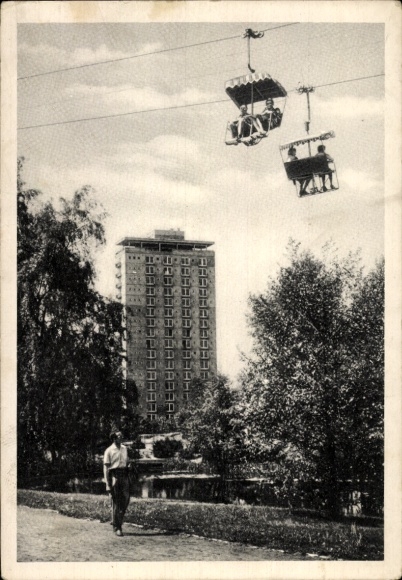 Postcard Berlin Tiergarten Hansaviertel, Interbau Berlin 57, chairlift, high-rise building