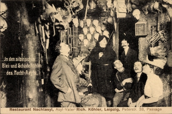 Postcard Leipzig in Saxony, Restaurant Nachtasyl, In the Siberian Lead and Skull Caves