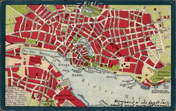 City map Postcard Kiel, Kiel harbor