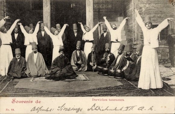 Postcard Constantinople Istanbul Türkiye, The whirling dervishes