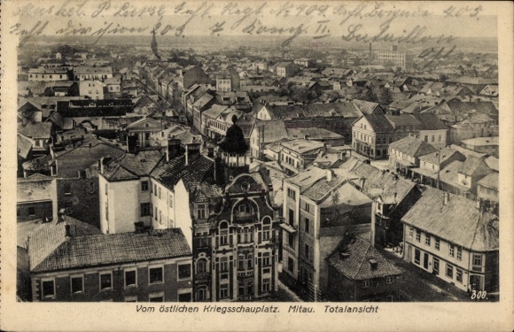 Postcard Jelgava Mitau Latvia, general view of the eastern theater of war, many houses, no people