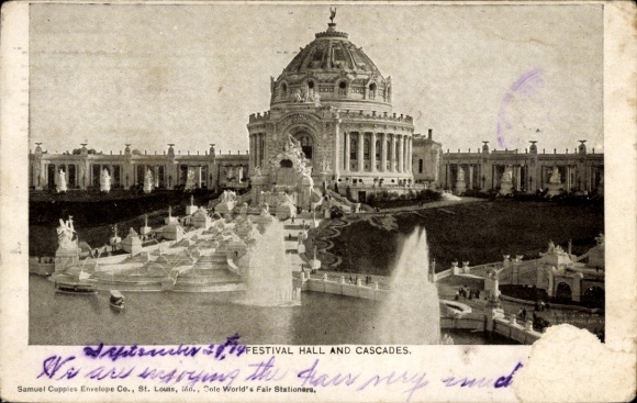 PC St Louis Missouri USA, World's Fair 1904, Festival Hall and Cascades