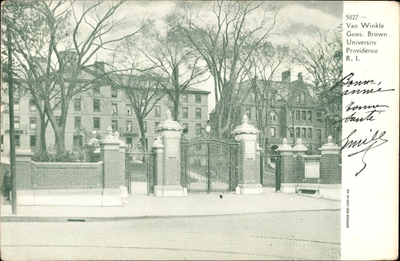Postcard Rhode Island USA, Van Winkle Gates, Brown University Providence