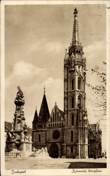 Postcard Budapest Hungary, Koronázó templom, Church, Monument, Historical Architecture