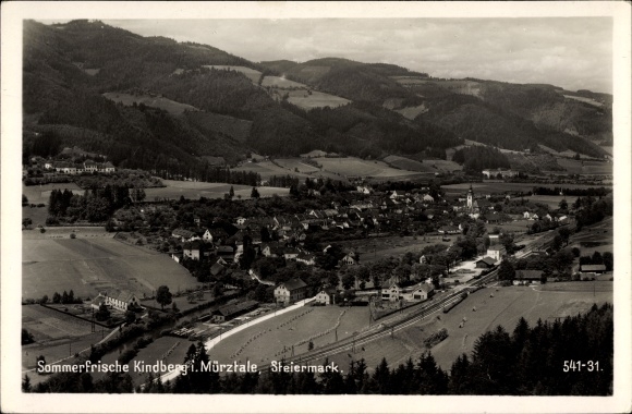 Kindberg PC Kindberg im Mürztal Styria, panoramic view of the village, railroad ...