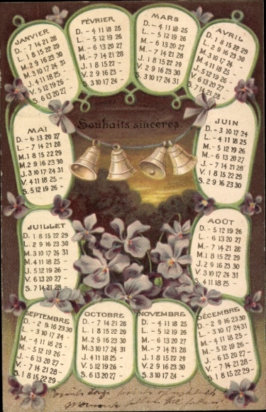 Embosser Postcard Heartfelt greetings, calendar, bells