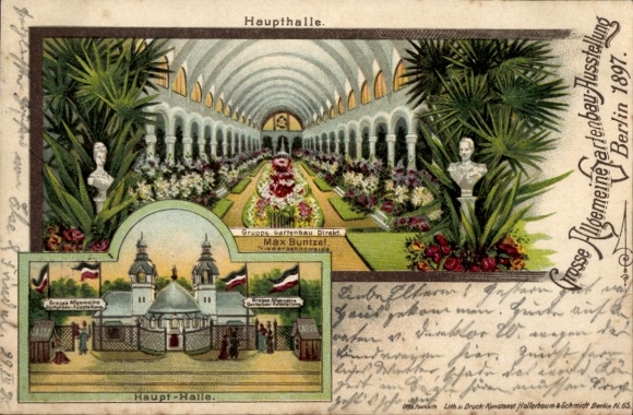 Lithograph Berlin, Great Horticultural Exhibition 1897, Main Hall