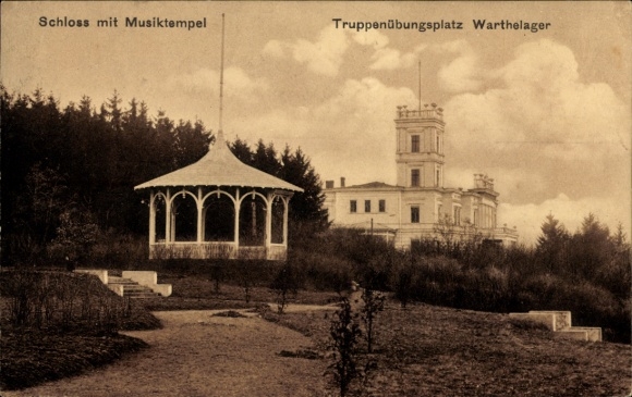 Postcard Poznań Posen, Warthelager, Castle with Music Temple, Warthelager Training Area