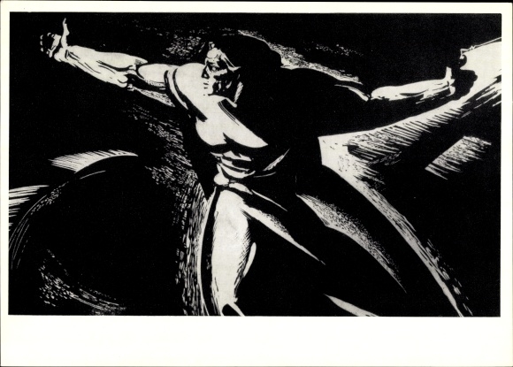 Artist Postcard Bogdesko, Ilya, Man with Outstretched Arms, Soviet Art