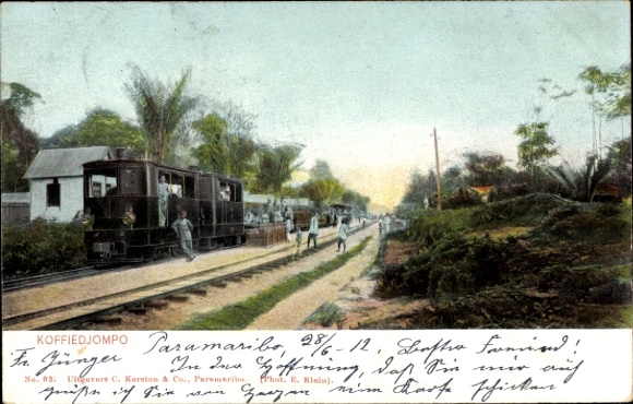 Postcard Suriname, Koffiedjompo, railway, railway tracks
