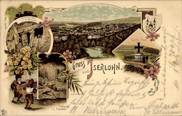 Lithograph Iserlohn in the Märkischer Kreis district, Dechen Cave, Organ Grotto, Mermaid Grotto, Cross
