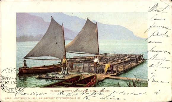 Postcard Oregon USA, Columbia River, fishing industry