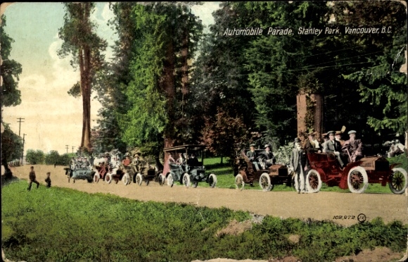 Postcard Vancouver British Columbia Canada, Automobile Parade, Stanley Park