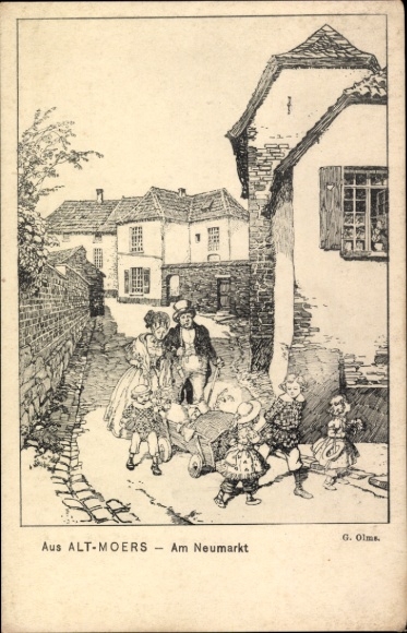 Artist Postcard Olms, Gustav, Moers on the Lower Rhine, Am Neumarkt