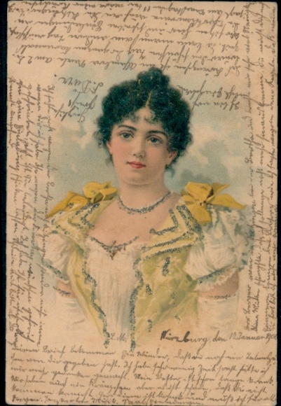 Glitter lithograph portrait of a woman