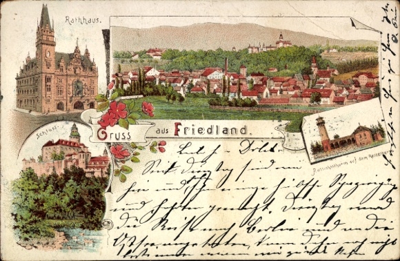 Chromo-Litho Frýdlant v Čechách Friedland in Bohemia Reg. Reichenberg, town hall, castle