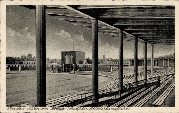 Postcard Wrocław Breslau Silesia, Breslau Hermann Loring Sports Field, Silesian Sports Arena, Water Polo Man