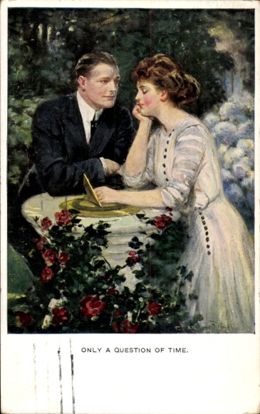 Artist Postcard Underwood, Clarence, Lovers by a sundial