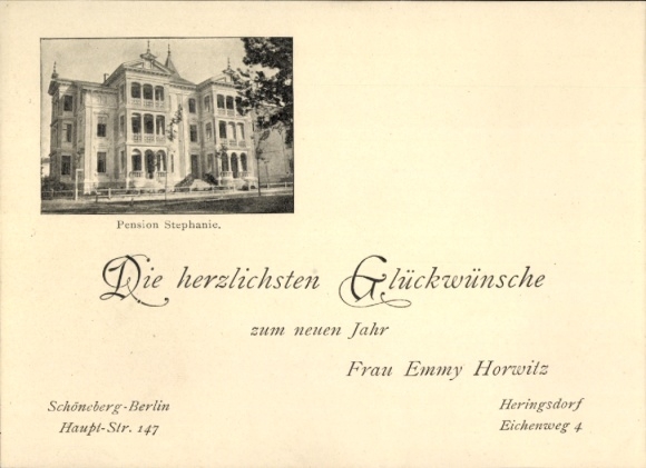 Postcard Berlin Schöneberg, Pension Stephanie, New Year's Day